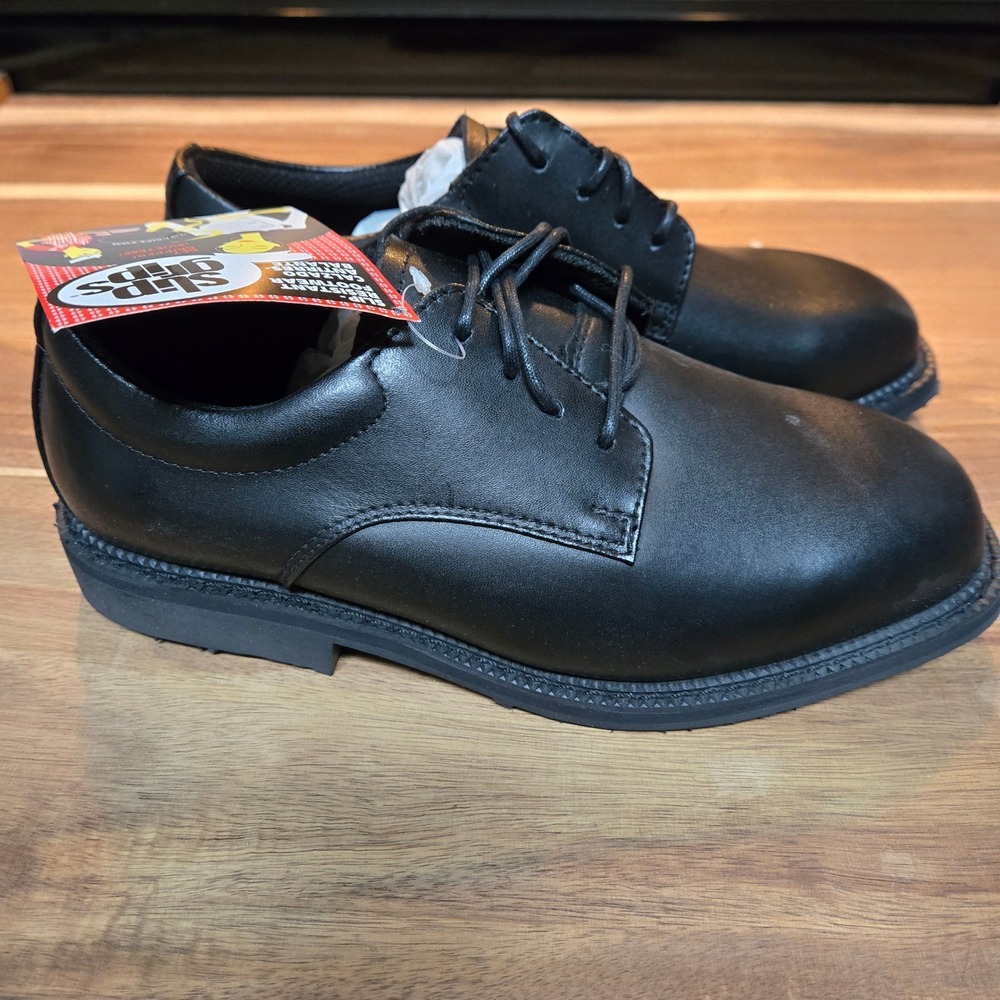 SlipGrips 7480 Womens 8.5W Black Slip Resistant Work Shoes Leather Oxfords NEW